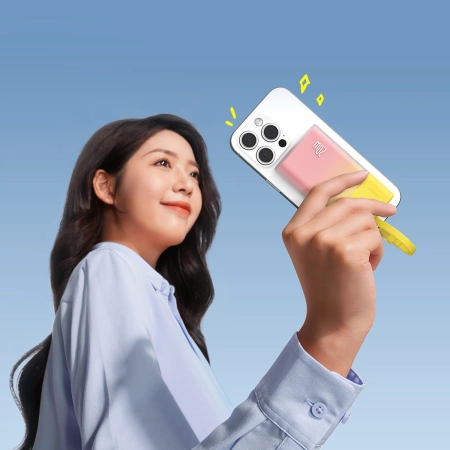 Baseus Popsicle 5200mAh 20W Powerbank with Built-in Lightning Cable (+ White Baseus Simple USB-C - USB-C 60W/20V/3A/30cm Cable) - Yellow-Pink