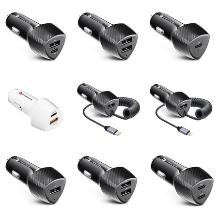 FORCELL CARBON ładowarka samochodowa Typ C 3.0 PD20W +  Typ C 3.0 PD20W CC50-2C czarna (Total 40W)