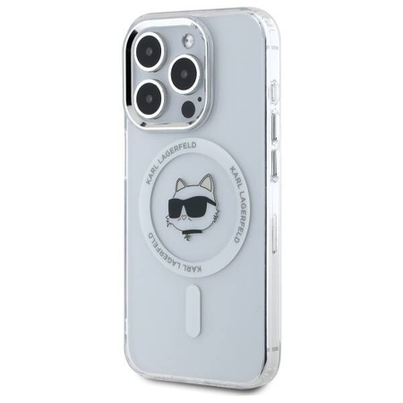 Etui Karl Lagerfeld IML Metal Choupette Head MagSafe na iPhone 15 Pro - białe