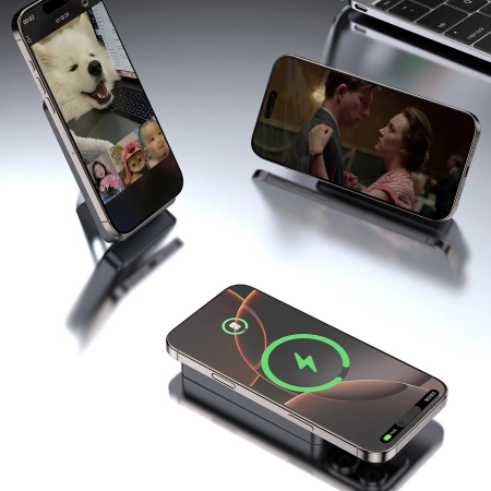 Powerbank Dudao K29 10000mAh PD 20W z MagSafe z metalową obudową, podstawką i wbudowanymi kablami USB-C/Lightning - srebrny