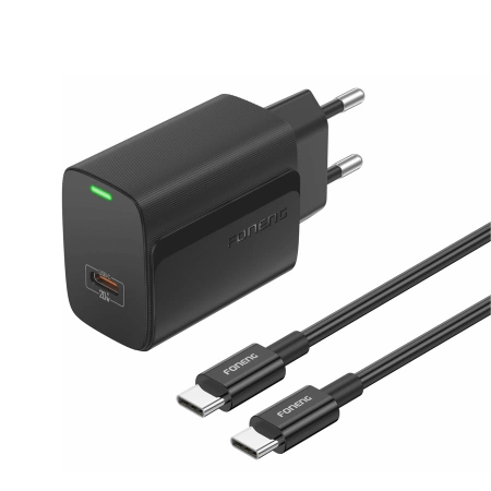 FONENG Netz-Ladegerät EU65 PD 20W 1xUSB-C + kabel USB-C - USB-C schwarz