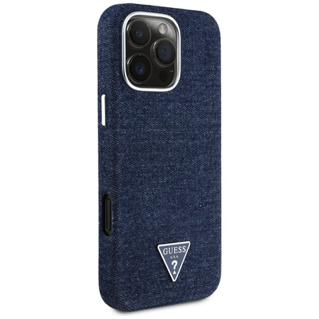 Original Handyhülle IPHONE 16 PRO MAX Guess Denim Triangle Logo MagSafe blau