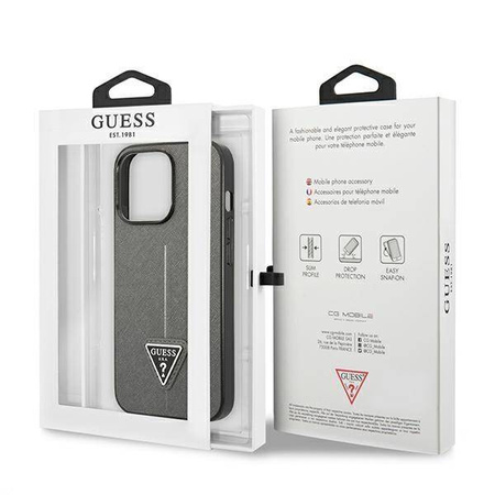 Original Case IPHONE 13 PRO MAX Guess Hardcase Saffianotriangle Logo (GUHCP13XPSATLG) silver