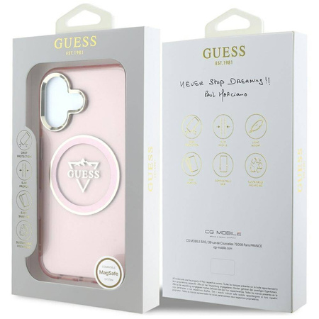 Oryginalne Etui IPHONE 16 Guess IML Metal Mountain Logo MagSafe różowe