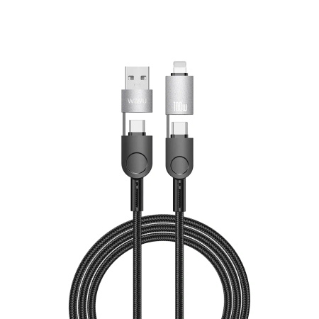 WiWU - Kabel USB serii Raptor Wi-C051 4w1 Fast Charging USB A/USB C do C+L 100W 1,2m - czarny
