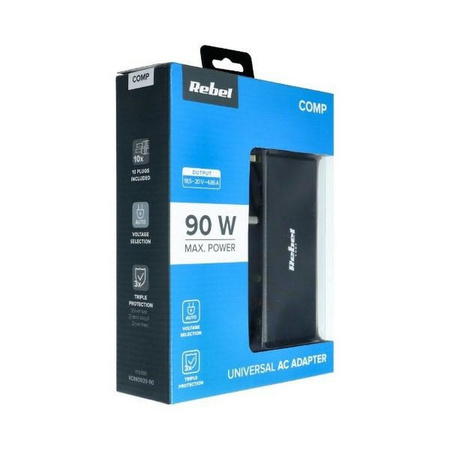 Zasilacz uniwersalny sieciowy REBEL 10 końcówek 90W 18-20V automatyczny