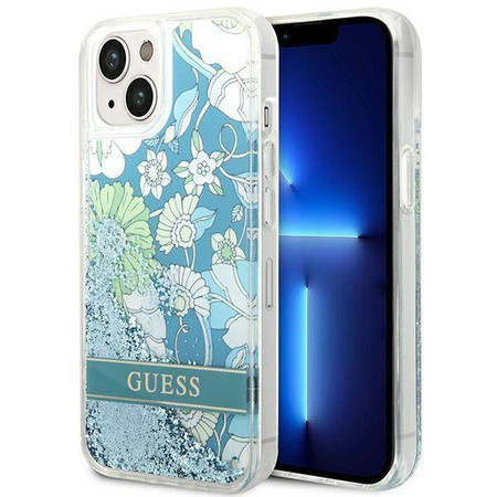 Etui IPHONE 14 PLUS Guess Hardcase Flower Liquid Glitter zielone