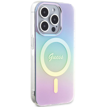 Original Handyhülle APPLE IPHONE 15 PRO MAX Guess Hardcase IML Iridescent MagSafe (GUHMP15XHITSU) violett