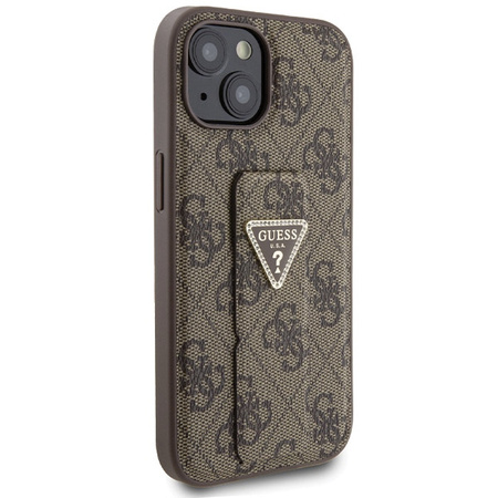 Guess Grip Stand 4G Triangle Strass case for iPhone 15 - brown