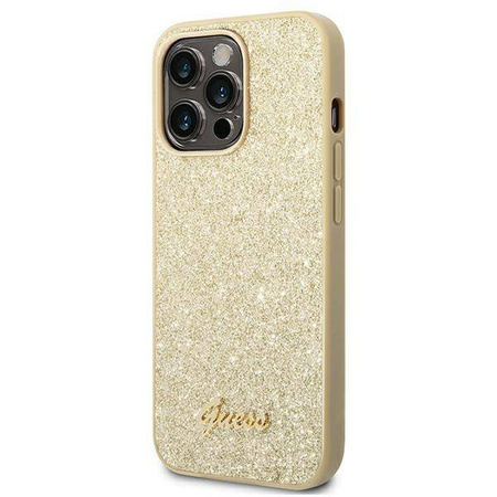 Guess Glitter Flakes Metal Logo Case – Etui iPhone 14 Pro (złoty)
