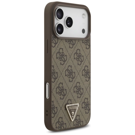 Etui Guess Leather 4G Triangle Strass MagSafe na iPhone 17 Pro Max - brązowe