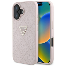 Schutzhülle IPHONE 16 Guess Hot Stamp 4G Pattern Triangle Metal Logo rosa