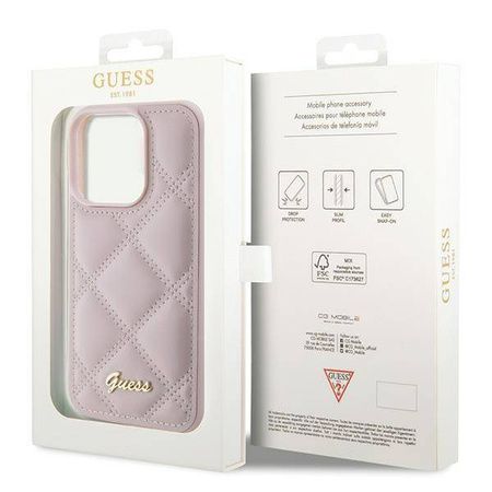 Guess Quilted Metal Logo case for iPhone 15 Pro - pink