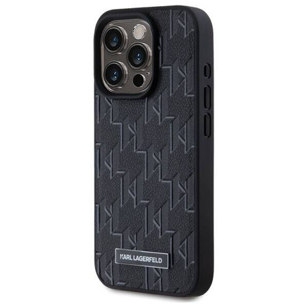 Original Case IPHONE 15 PRO Karl Lagerfeld Hardcase Leather Monogram Metal Logo MagSafe (KLHMP15LPKHPORPK) black