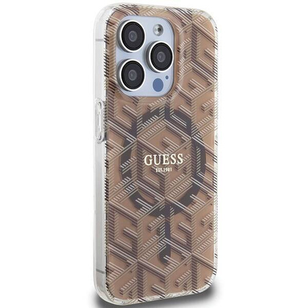 Oryginalne Etui GUESS Hardcase GUHMP15LHGCUSTGW do iPhone 15 Pro (Kompatybilny z Magsafe / IML GCUBE / brązowy)