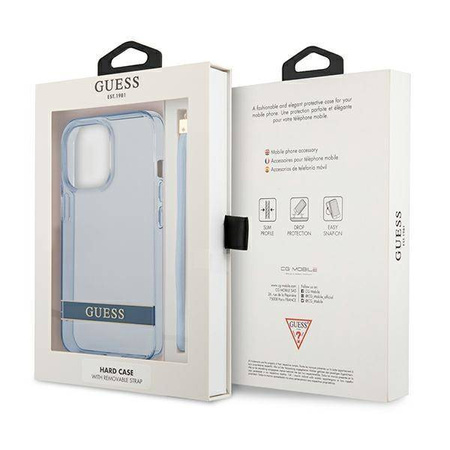 Case IPHONE 13 PRO Guess Hardcase Translucent Stap (GUHCP13LHTSGSB) blue