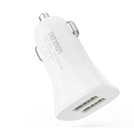 ŁADOWARKA SAMOCHODOWA 3A BIAŁA DENMEN 3100mA DUAL FAST CHARGING 2XUSB DZ06 15W