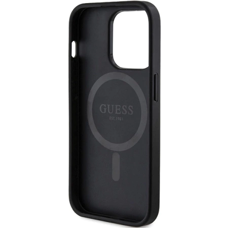 Guess 4G Collection Leather Metal Logo MagSafe Case for iPhone 14 Pro - Black