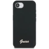 Guess Silikon Script Metal Logo MagSafe iPhone 16e Hülle - Schwarz