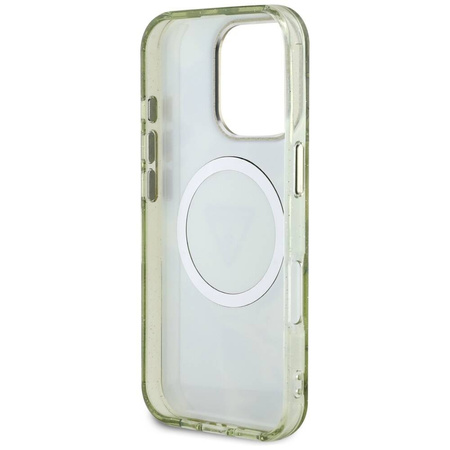 Etui IPHONE 16 PRO Guess Glitter Flowers Triangle Buttons MagSafe zielone