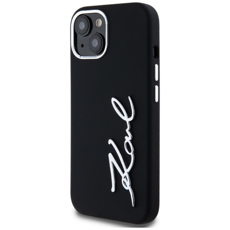 Original Handyhülle IPHONE 15 Karl Lagerfeld Silicone Metal Script Logo schwarz