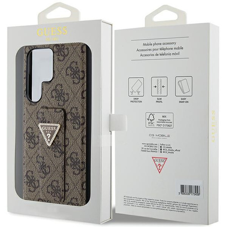 Etui Guess Grip Stand 4G Triangle Strass na Samsung Galaxy S24 Ultra - brązowe