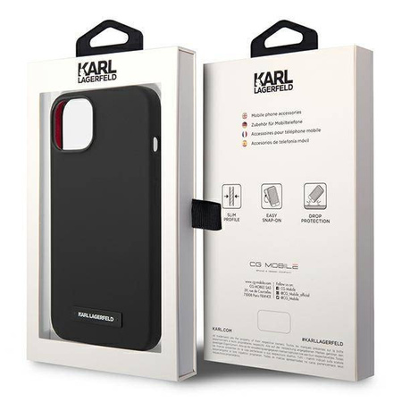 Original Case IPHONE 14 PLUS Karl Lagerfeld Hardcase Silicone Plaque Magsafe black
