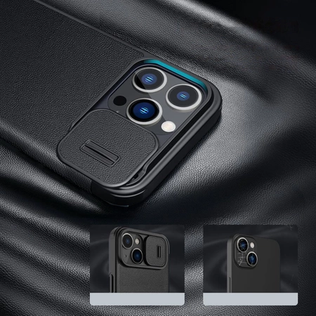 Nillkin Qin Cloth Pro Case etui do iPhone 14 Pro Max osłona na aparat kabura pokrowiec obudowa z klapką niebieski