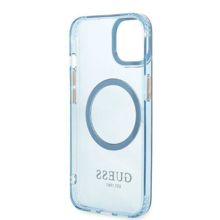 Oryginalne Etui IPHONE 13 Guess Hard Case Gold Outline Translucent MagSafe (GUHMP13MHTCMB) niebieskie