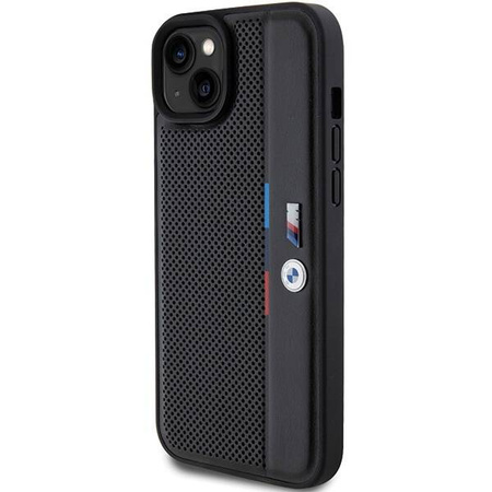 BMW Perforierte Tricolor Line Hülle für iPhone 15 Plus / 14 Plus – Schwarz