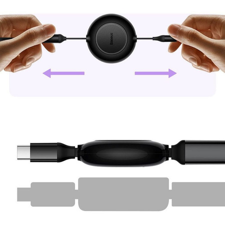 Baseus Bright Mirror 2 retractable cable 3in1 USB Type C - micro USB + Lightning + USB Type C 3.5A 1.1m black (CAMJ010201)