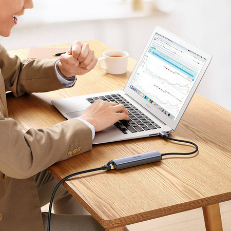 Ugreen wielofunkcyjny adapter HUB USB 3.0 - 3 x USB / Ethernet RJ-45 / USB Typ C PD szary (CM475)