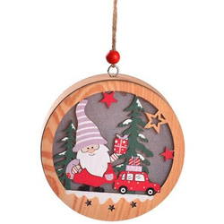 Lampka Świąteczna Drewniana Skrzat i samochód - Okrągła