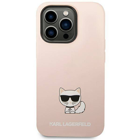 Original Handyhülle IPHONE 14 PRO MAX Karl Lagerfeld Hardcase Silicone Choupette Body hell-pink