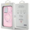 Guess Ring Stand Script Glitter MagSafe-Hülle für iPhone 15 Pro – Rosa