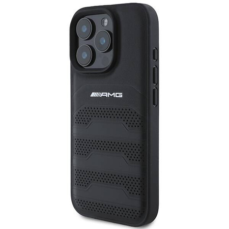 Original Case IPHONE 16 PRO MAX Mercedes AMG Hardcase Leather Debossed Lines Black Logo (AMHCP16XGSEBK) black