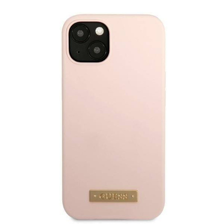 Original Case IPHONE 13 Guess Hard Case Silicone Logo Plate MagSafe (GUHMP13MSBPLP) pink