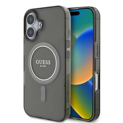 Original Handyhülle IPHONE 16 Guess Hardcase IML Glitter Circle MagSafe (GUHMP16SHFGEREK) schwarz