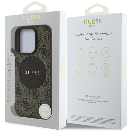 Original Handyhülle IPHONE 16 PRO Guess 4G Circle Classic Logo MagSafe braun