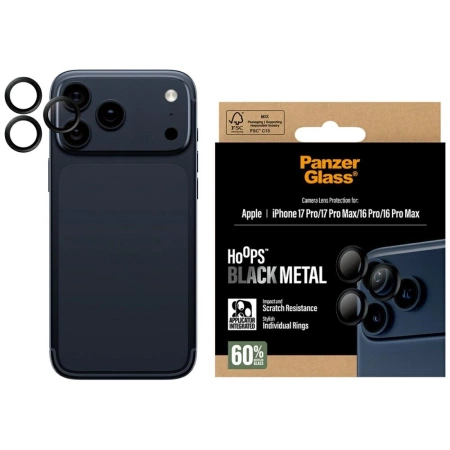 Szkło hartowane PanzerGlass Hoops na obiektyw na iPhone 17 Pro / 17 Pro Max / 16 Pro / 16 Pro Max czarny