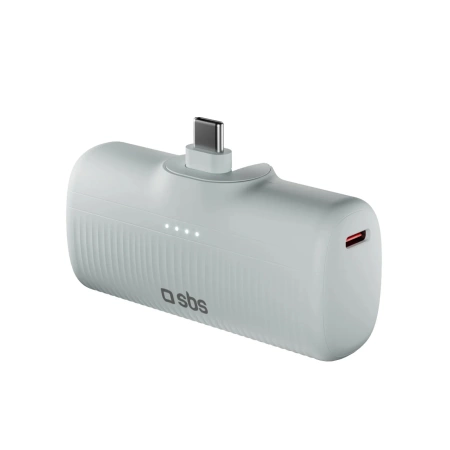 SBS EcoPower 5000 mAh 10W Powerbank mit integriertem USB-C-Anschluss - Grau