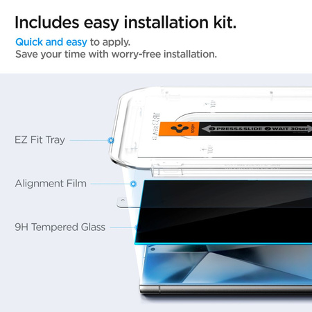 Spigen Glas.tR EZ Fit Privacy gehärtetes Glas für Samsung Galaxy S24 Ultra - 2 Stk.
