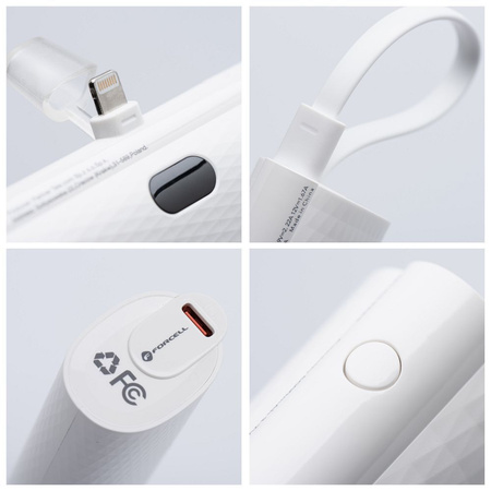 FORCELL Powerbank F-Energy Power Plug F5K3 5 000mAh z wbudowanym złączem do Lightning 8-PIN PD 20W biały