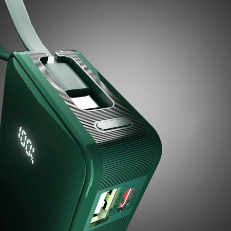 Powerbank SBS 10000 mAh 20W z wbudowanym kablem USB-C i wyświetlaczem cyfrowym - zielony