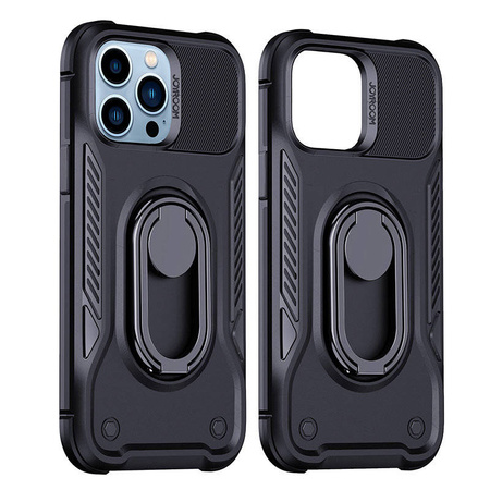 Joyroom Dual Hinge Case für iPhone 14 Pro gepanzerte Hülle mit Ständer und Ringhalter schwarz
