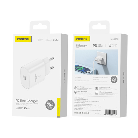 Foneng Ładowarka sieciowa EU51 GaN - Typ C - PD 25W biała