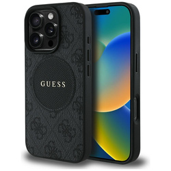 Original Handyhülle IPHONE 16 PRO Guess 4G Circle Classic Logo MagSafe schwarz