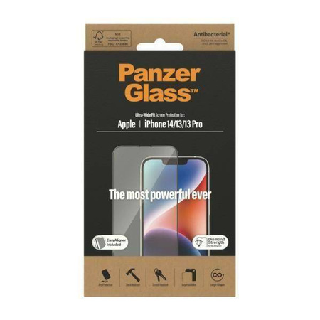 Szkło Hartowane 5D IPHONE 14 / 13 PRO / 13 PanzerGlass Ultra-Wide Fit Screen Protection CamSlider Antibacterial Easy Aligner Included (P2783)