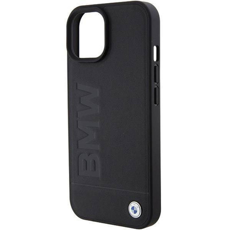 BMW MagSafe Leder Hot Stamp Hülle für iPhone 15 Plus – Schwarz