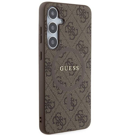 Guess 4G Collection Leder-Metall-Logo MagSafe-Hülle für Samsung Galaxy S24+ – braun